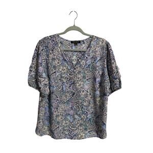 Kathy Ireland  Purple Pastel Paisley Women's Blouse  Size XL